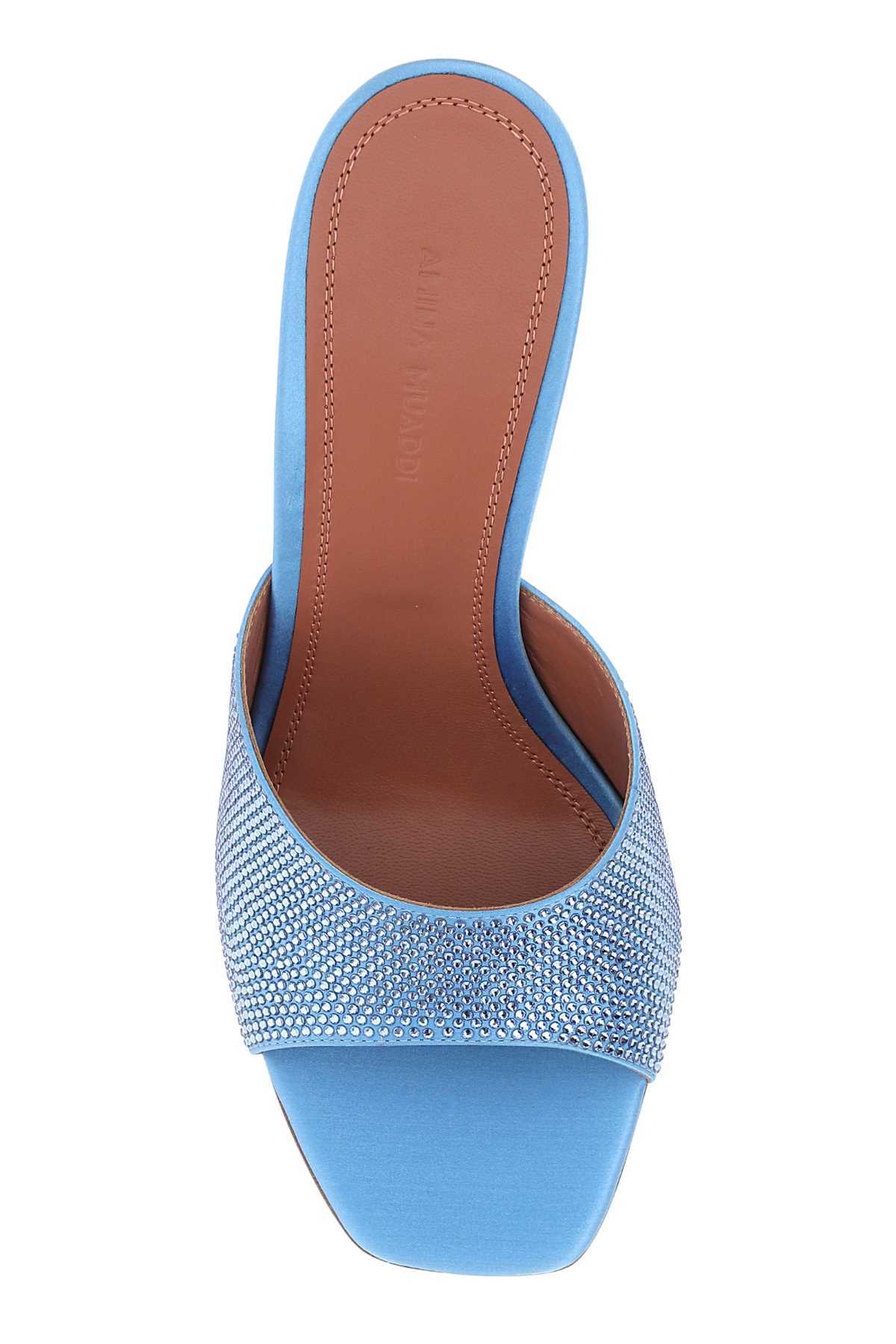 Amina Muaddi Lupita Crystal-embellished Satin Wedge Sandals In Blue