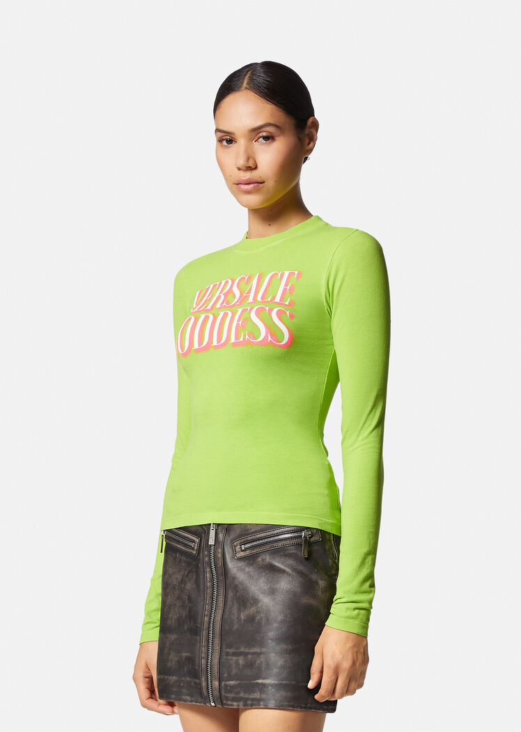 Versace Slogan-print Long-sleeve T-shirt In Green