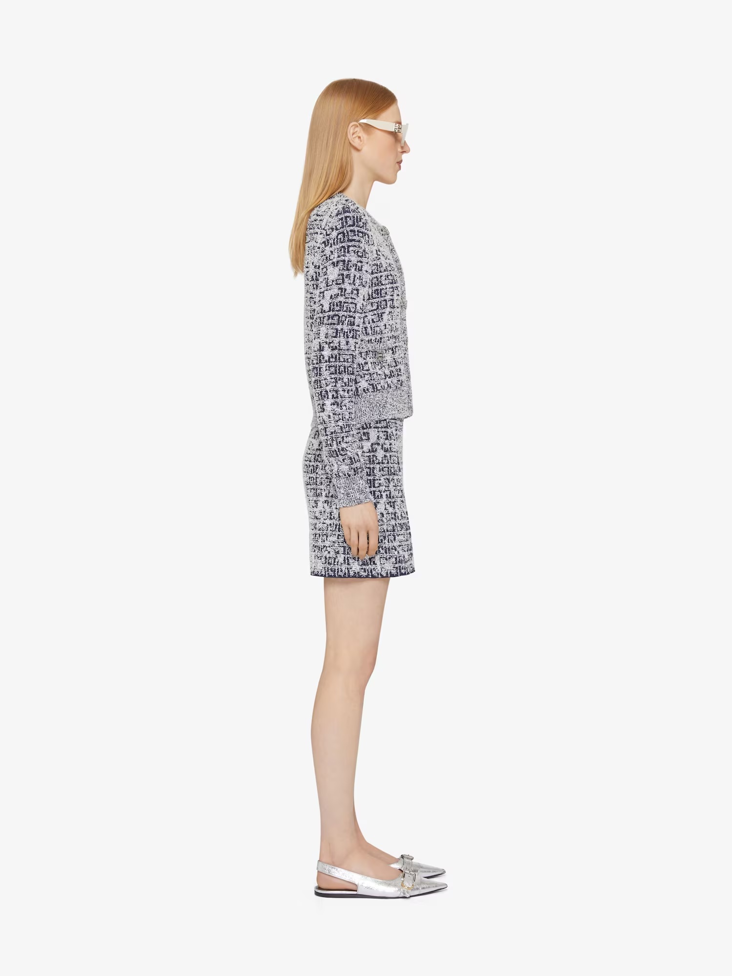 Givenchy Cardigan In 4g Tweed With 4g Detail In Blue