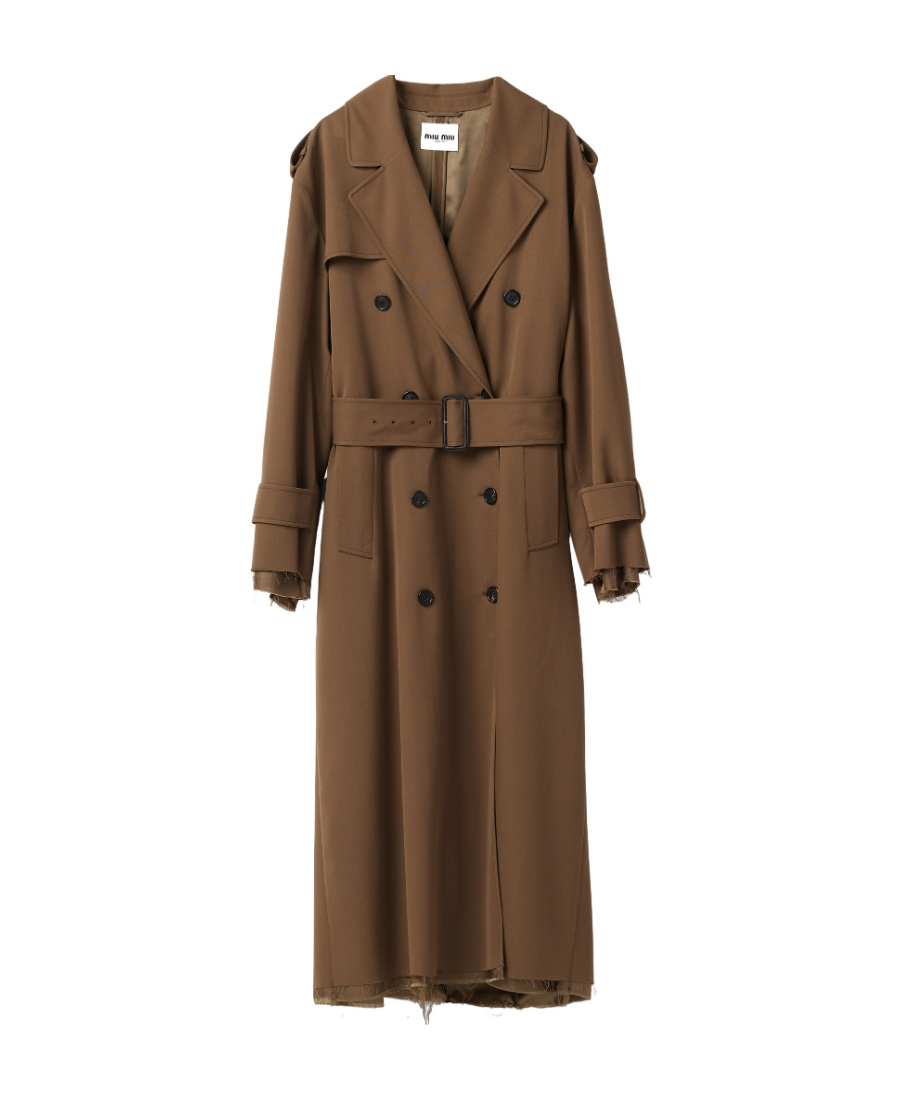 Miu Miu Double-breasted Gabardine Coat In Brown
