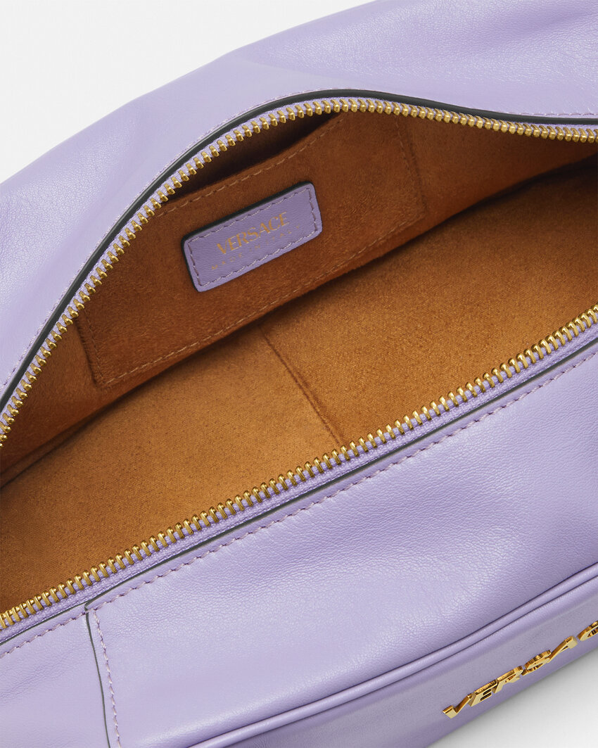 Versace Tag Bowling Shoulder Bag In Purple