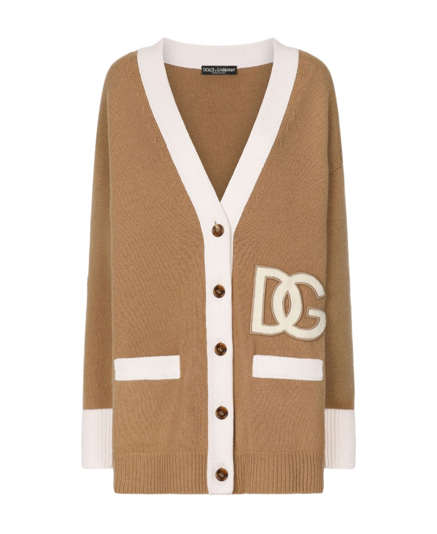 Dolce & Gabbana Logo-patch Virgin Wool Cardigan In Brown