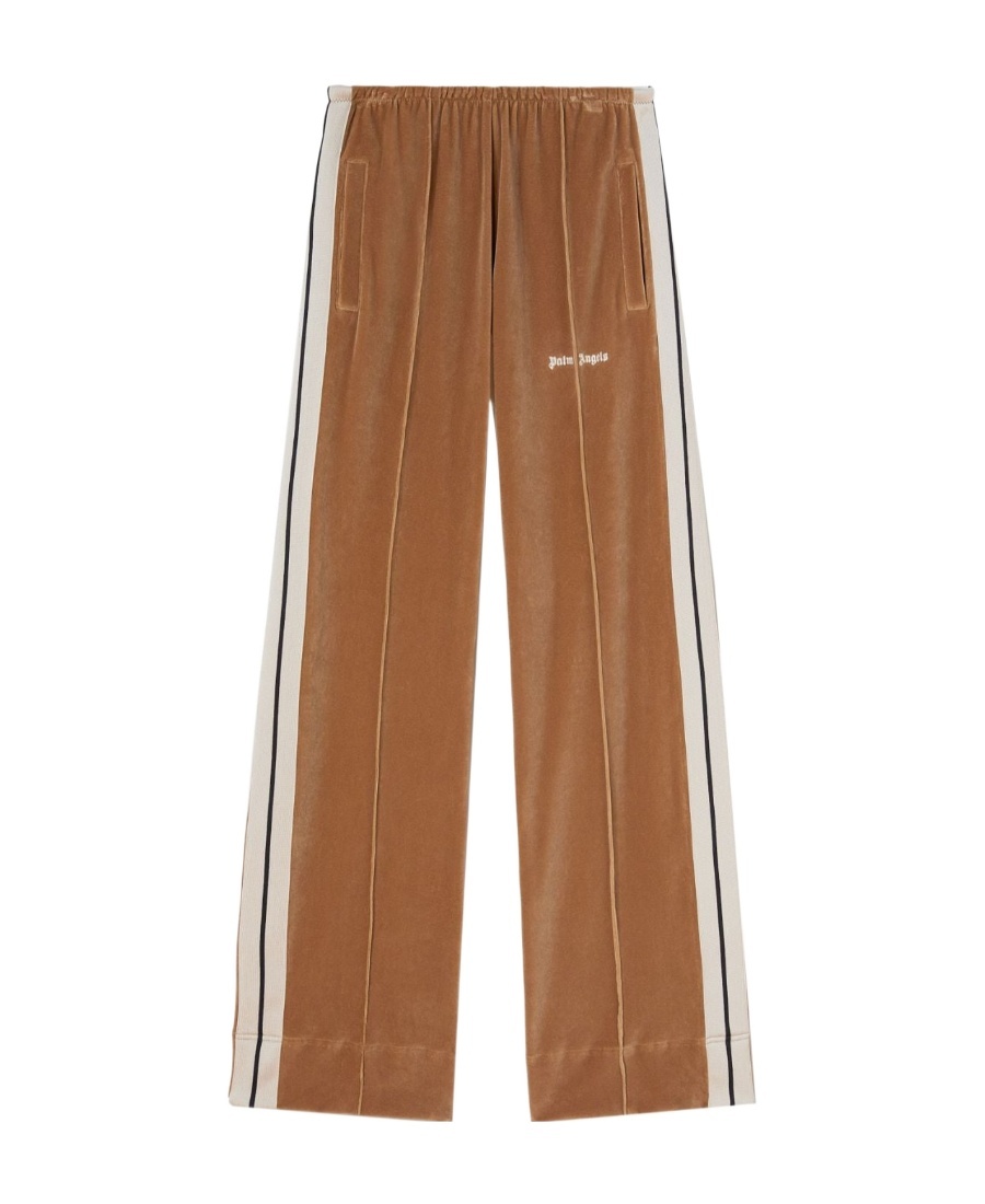 Palm Angels Wide-leg Velvet Track Pants In Brown
