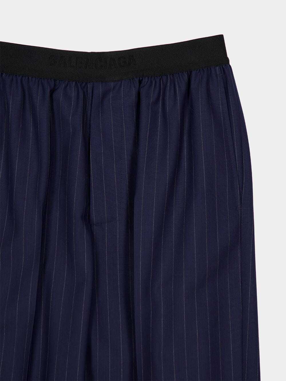 Balenciaga Straight-fit Pinstripe Trousers In Dark Navy