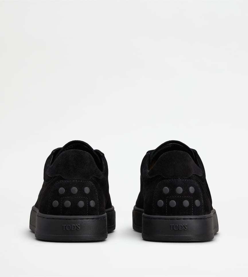 Tod's Low Top Suede Sneakers With Round Toe In Black