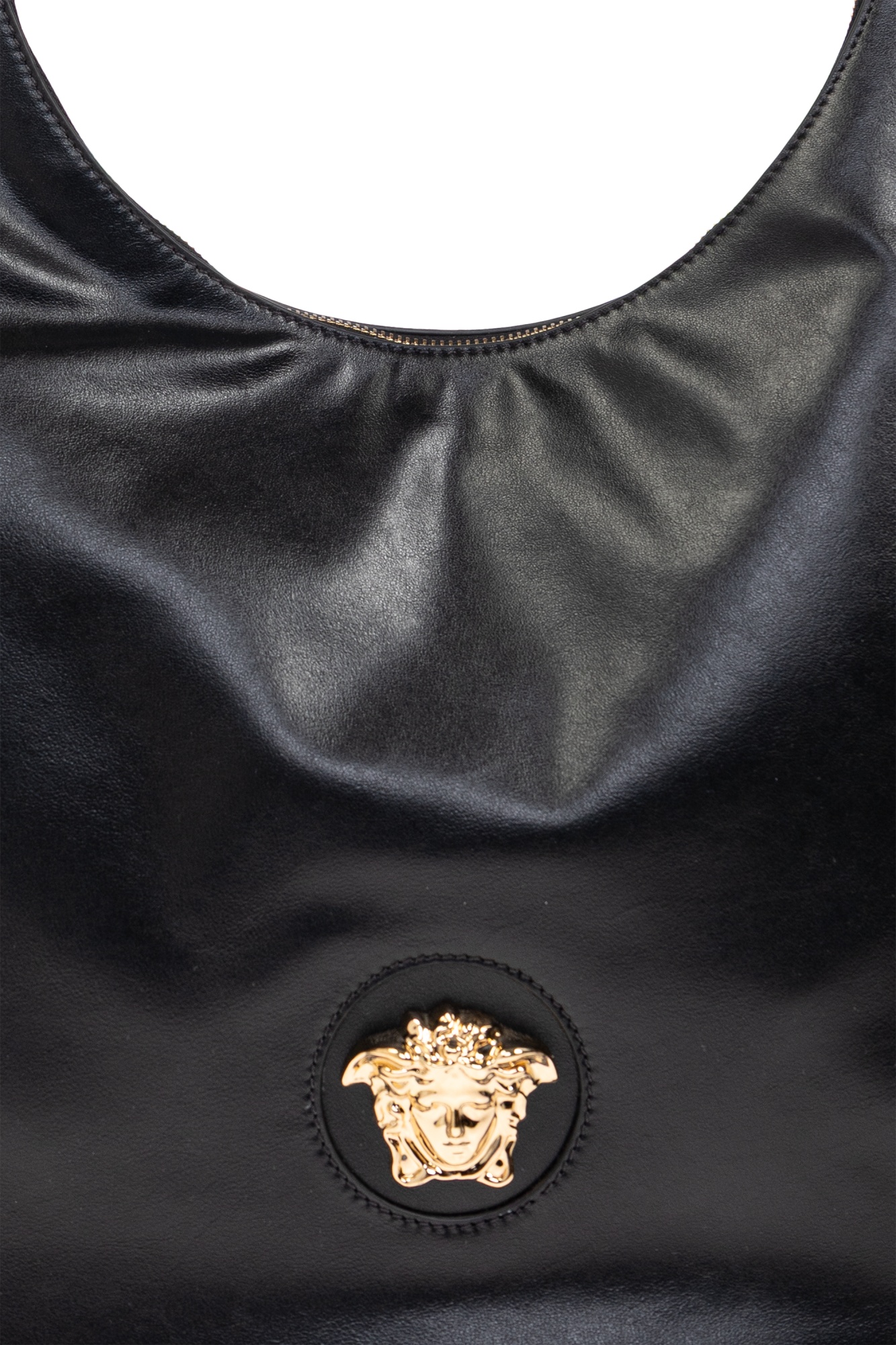 Versace La Medusa Leather Shoulder Bag In Black