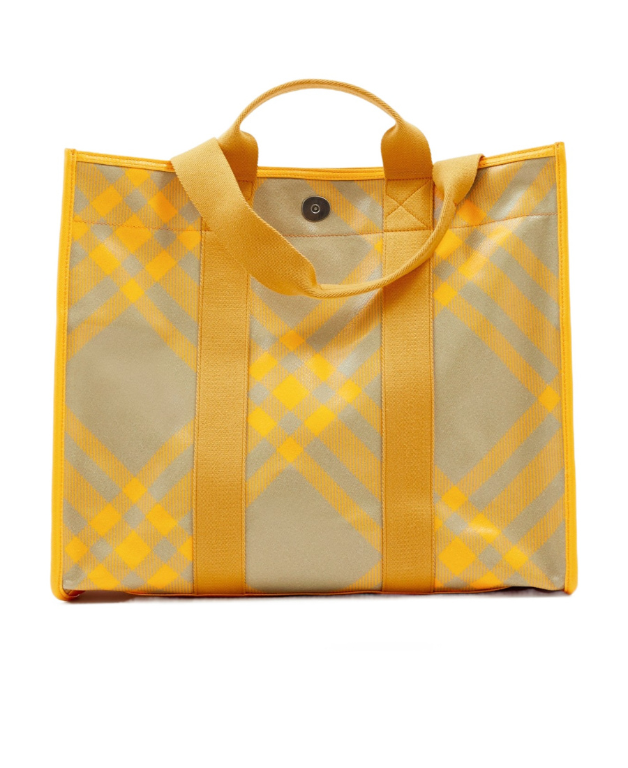 Burberry Plaid-check Cotton Tote Bag In Yellow