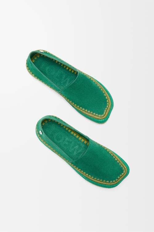 Loewe Rio Slipper In Suede And Raffia In Green