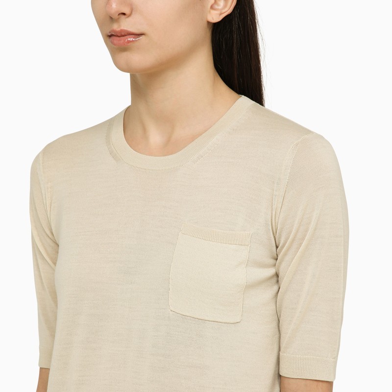 Roberto Collina Knitted Wool Knitted Top In Nude