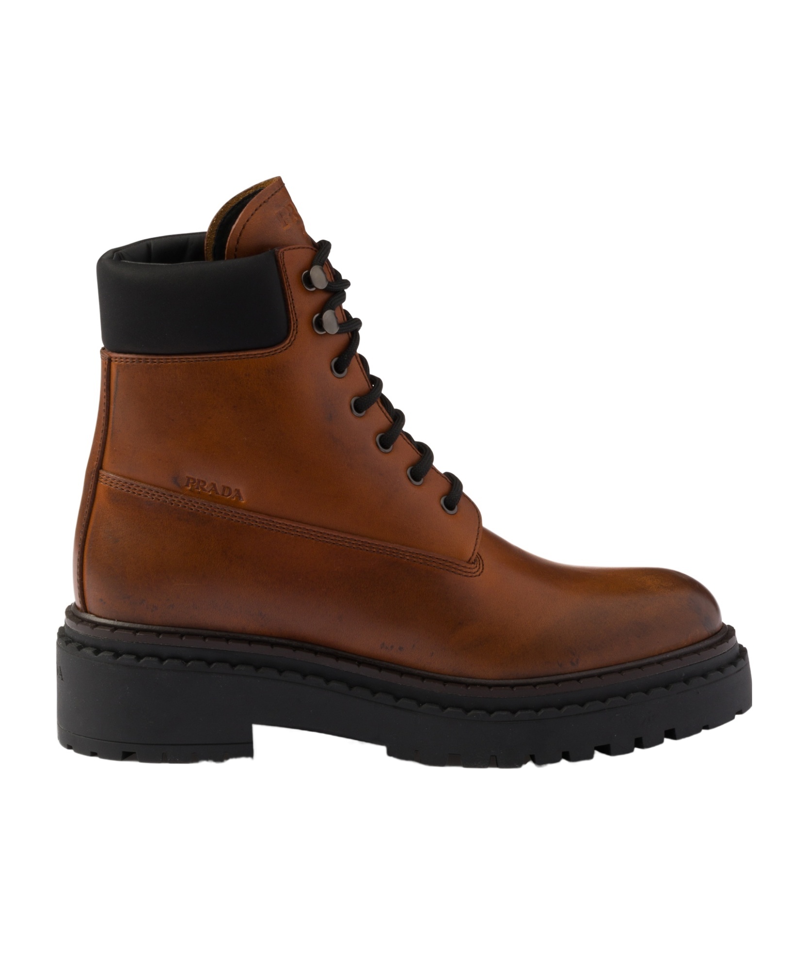 Prada Cognac-coloured Ankle Boots In Leather And Re-nylon In Brown