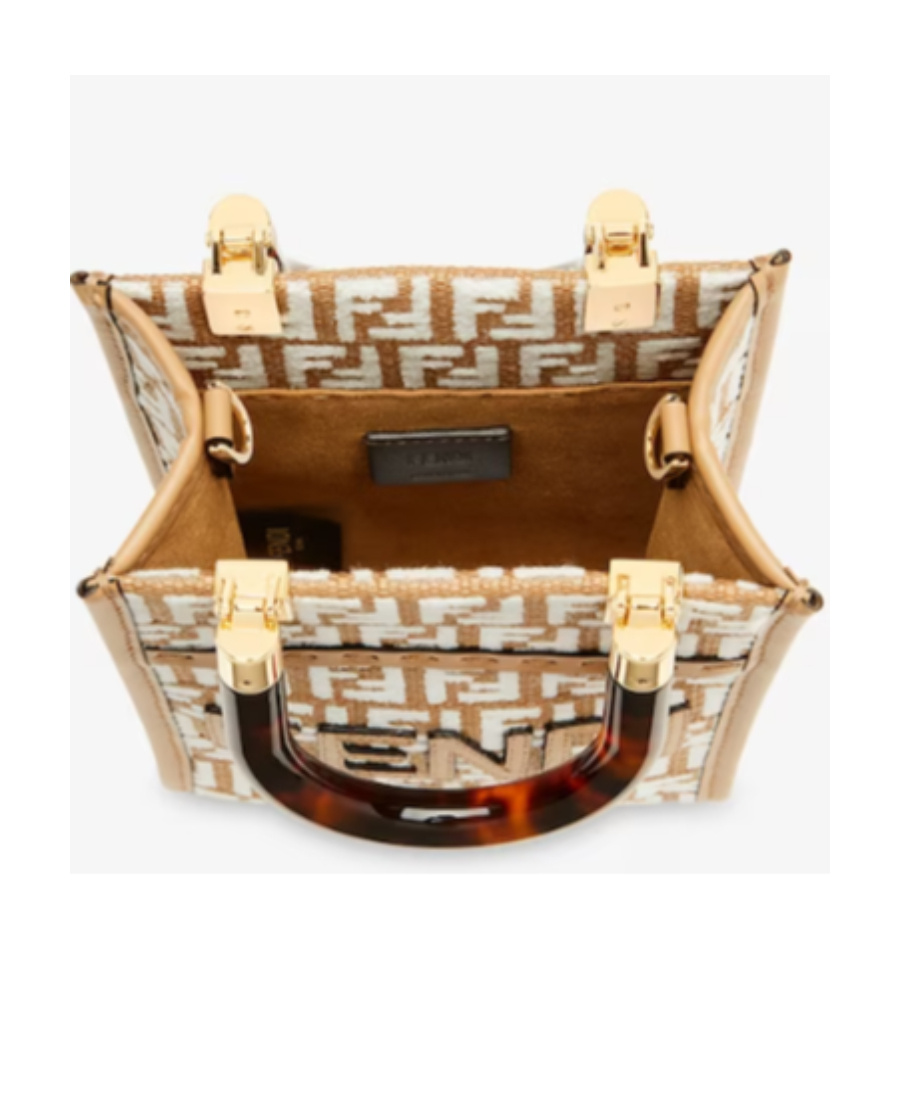 Fendi Raffia Mini Bag With White Tapestry Fabric Ff Motif In Nude