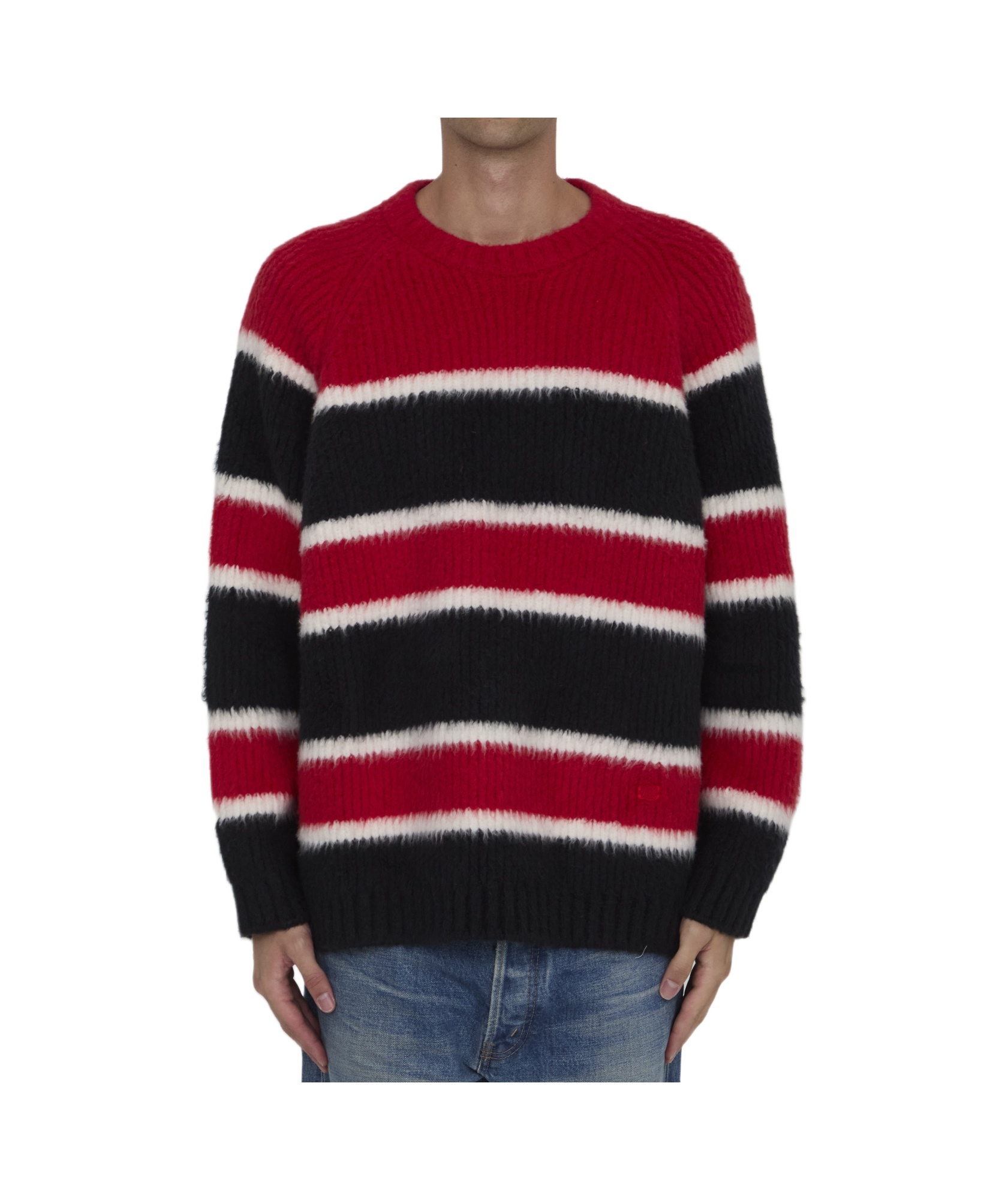 Celine Striped Cotton Blend Crew-neck Sweater In Red