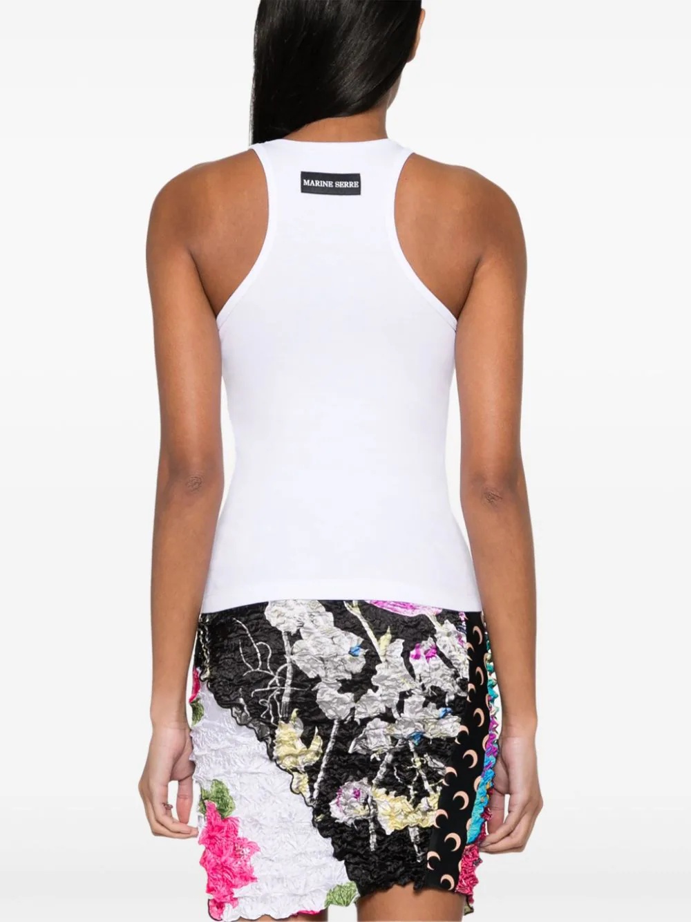 Marine Serre Moon Logo Ribbed Jersey Tabk Top Woman White In White