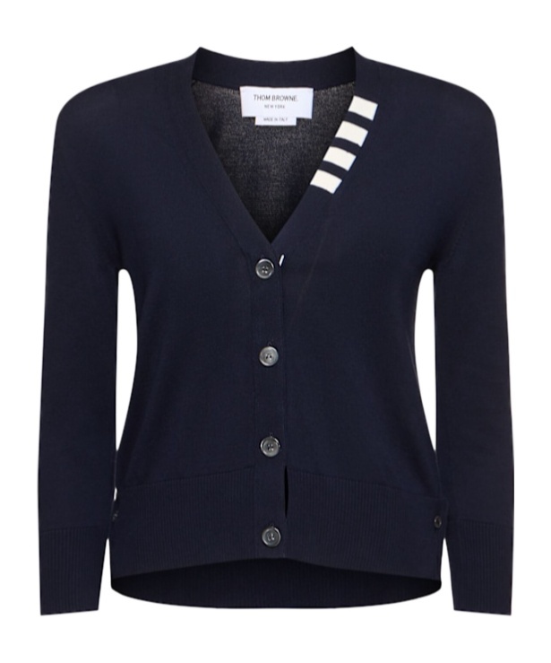 Thom Browne Striped V-neck Knitwear Cardigan In Blue