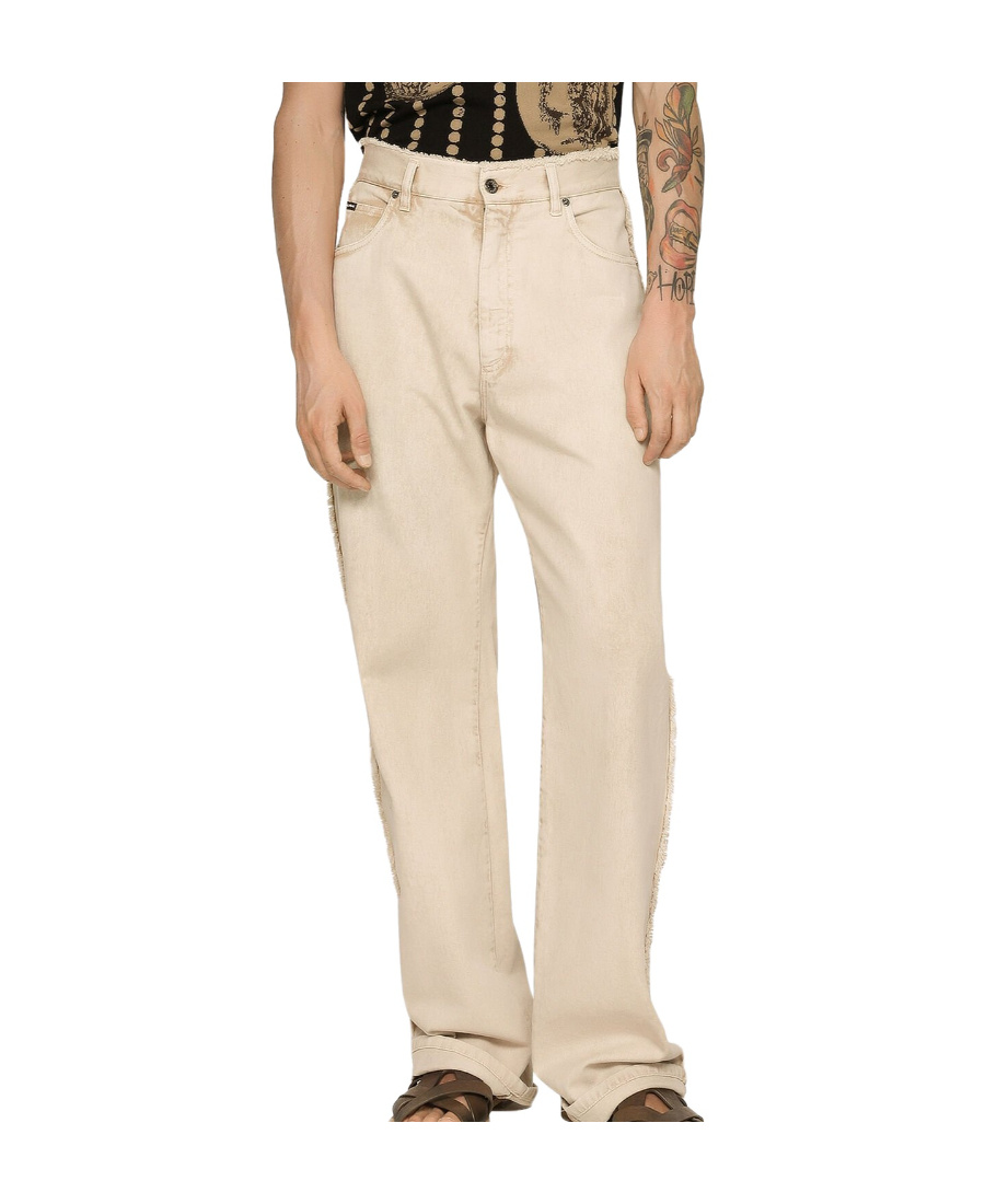 Dolce & Gabbana Frayed-trim Loose-fit Jeans In Nude