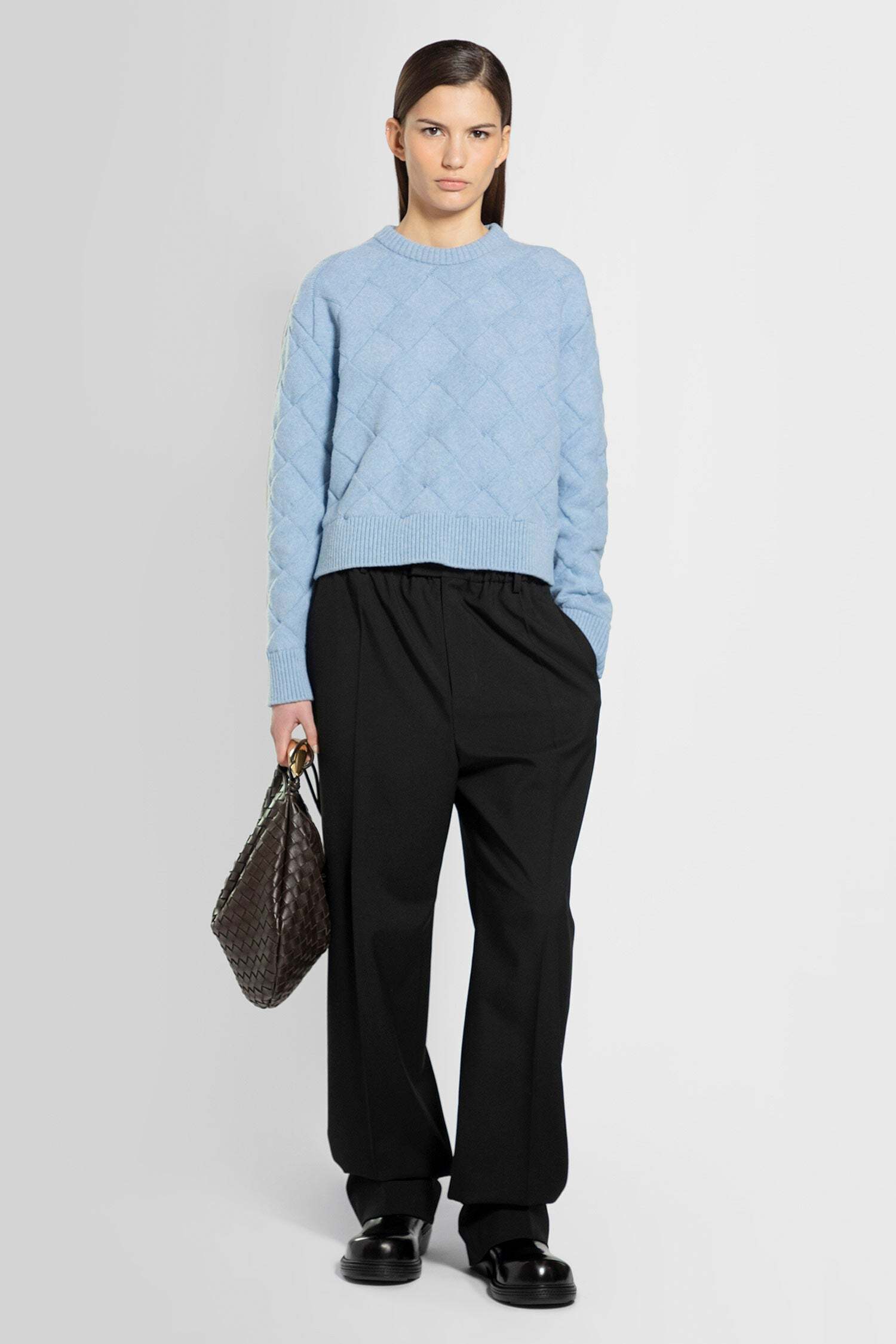 Bottega Veneta Elastic Belt Wool Casual Pants In Black