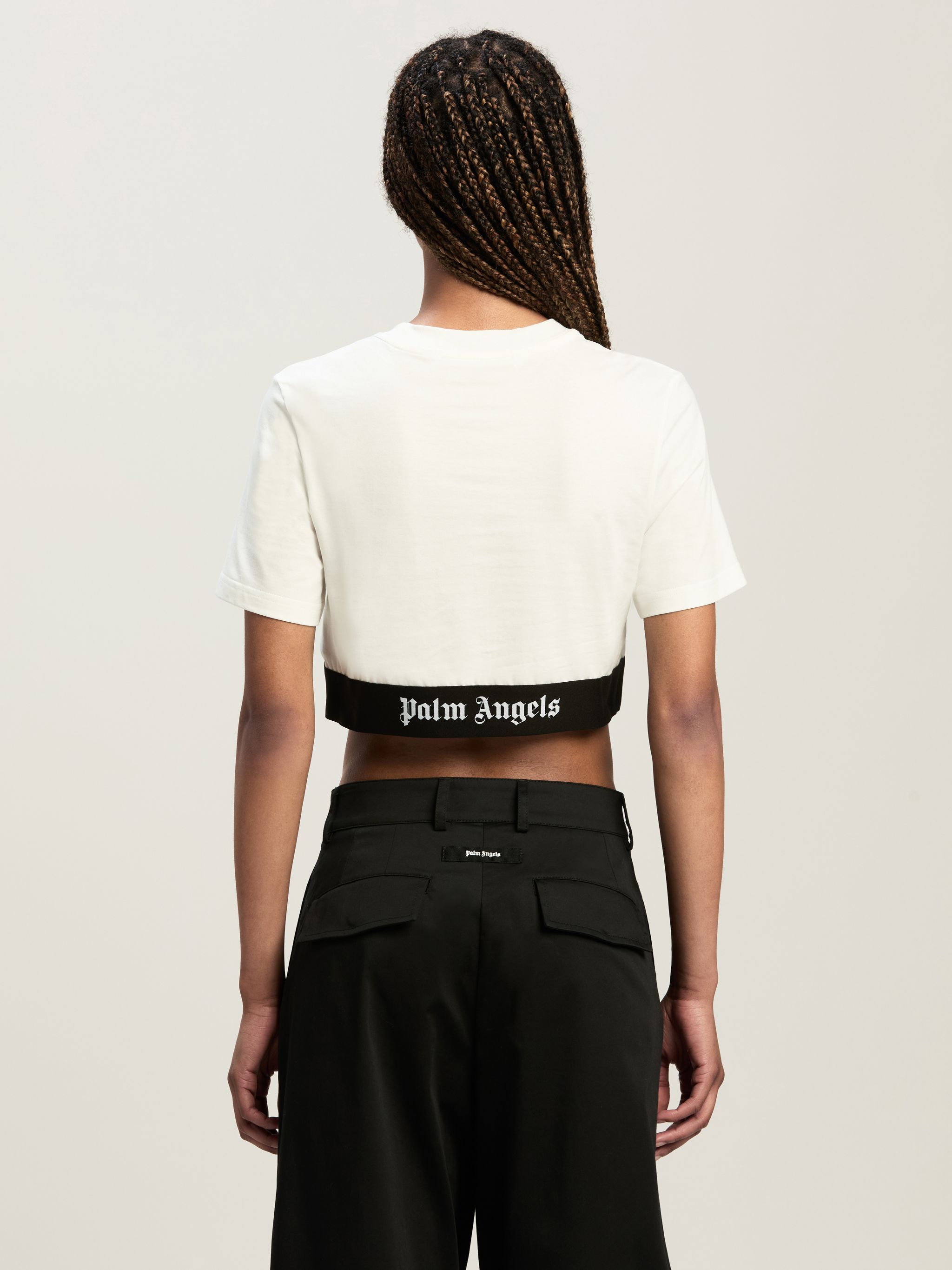 Palm Angels White Cropped T-shirt With Jacquard Logo In Cotton Woman In White