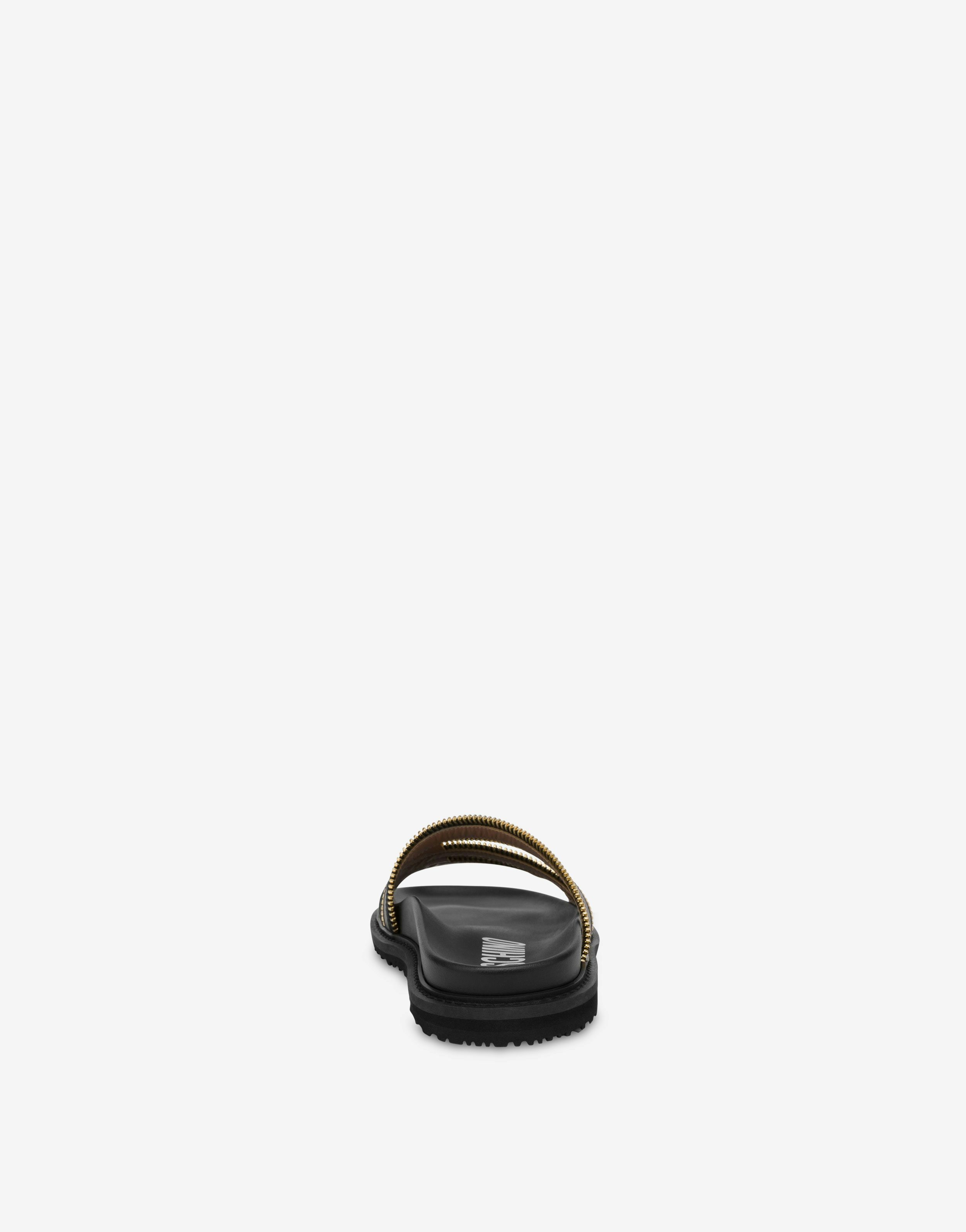 Moschino Zip-embellished Leather Slides In Black