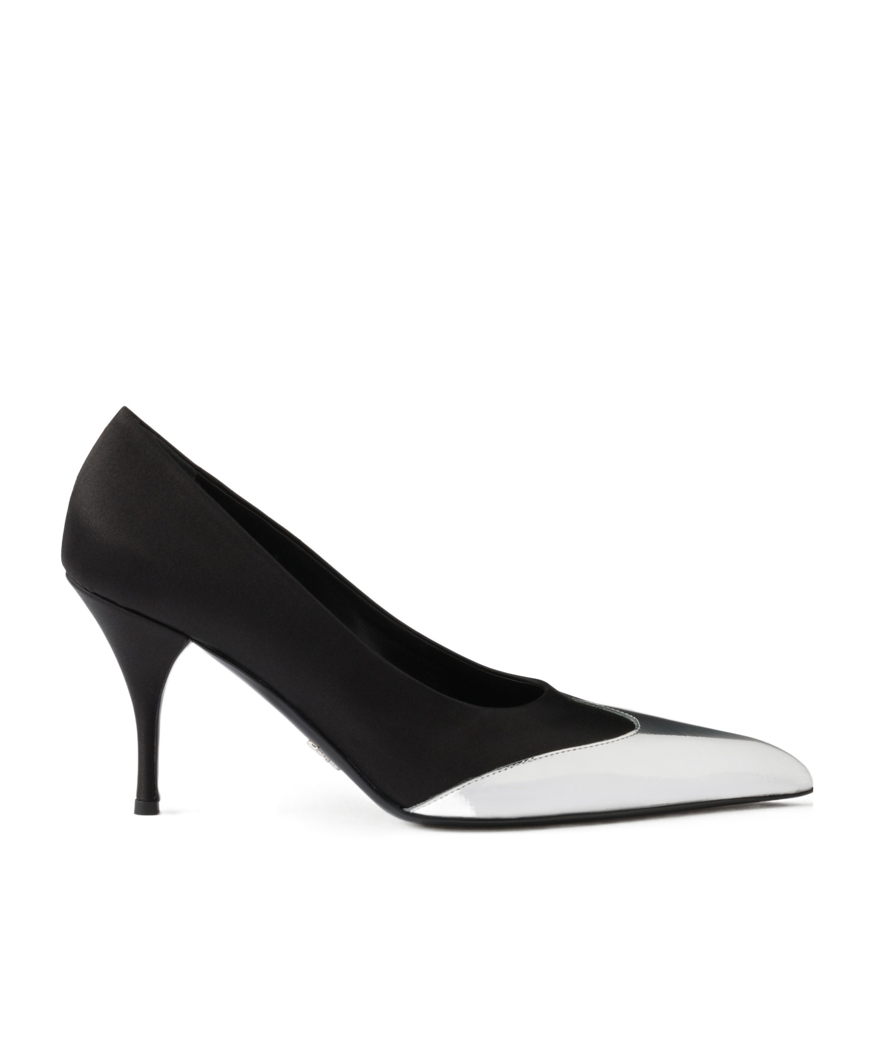 Prada Satin Pumps Two-tone Design Stiletto Heel In Black