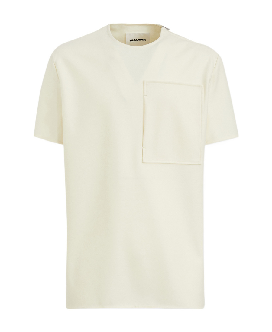 Jil Sander Crewneck Wool T-shirt Flap Pocket In White