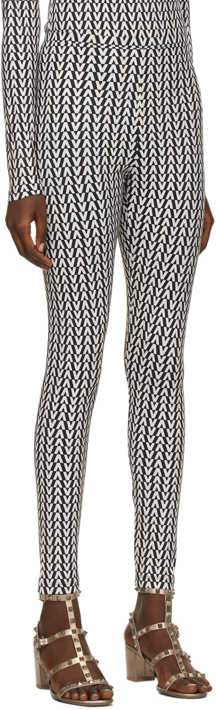 Valentino All-over Logo-print Leggings In Gray
