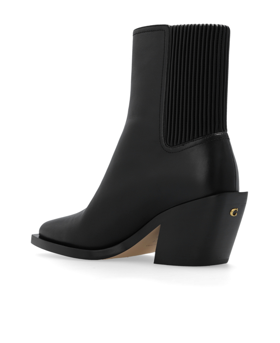 Shop Coach 75mm Pointed-toe Leather Ankle Boots In Black