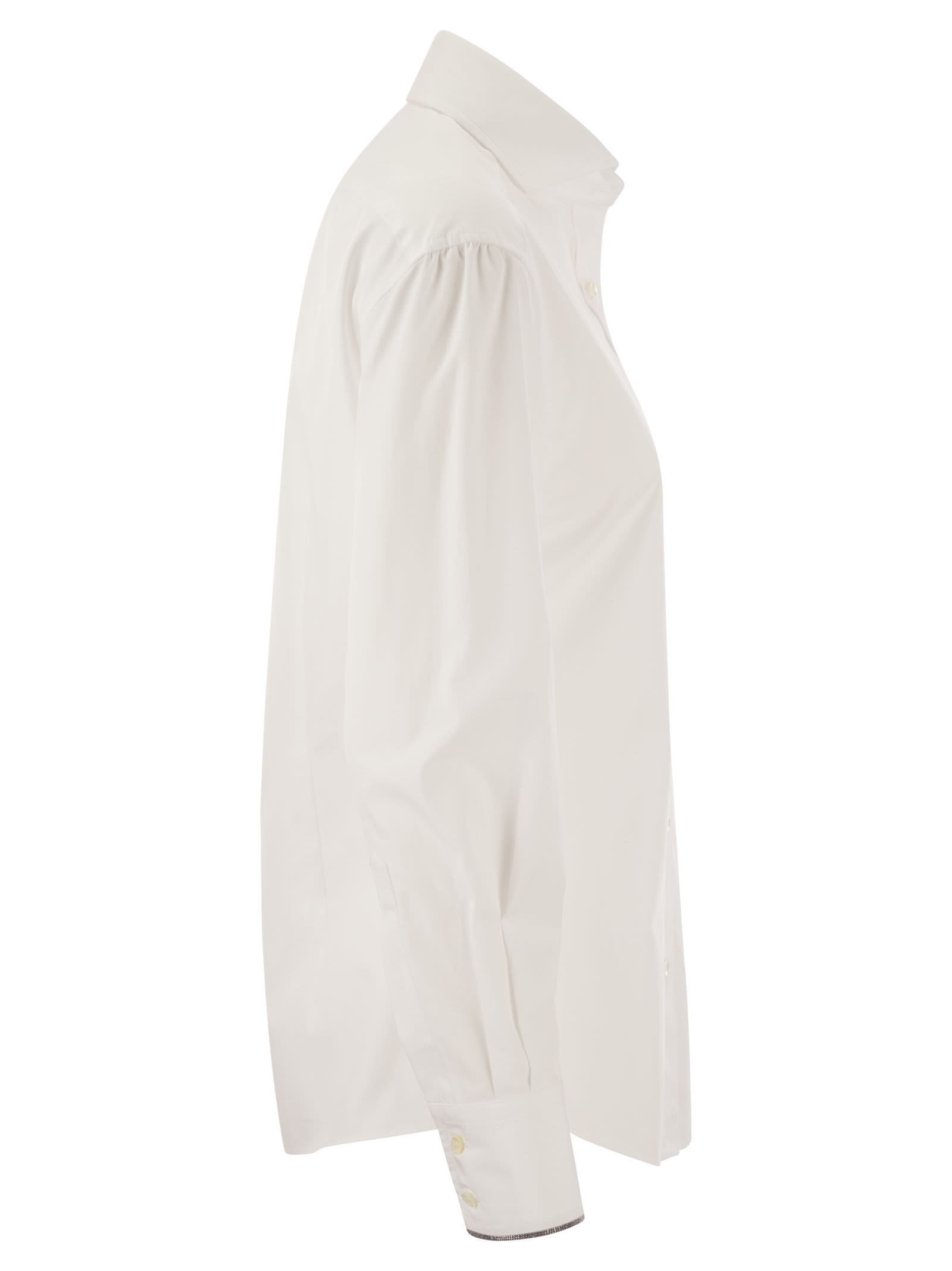 Shop Brunello Cucinelli Monili-trim Cotton Shirt In White