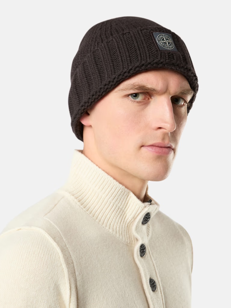 STONE ISLAND COMPASS-PATCH WOOL BEANIE
