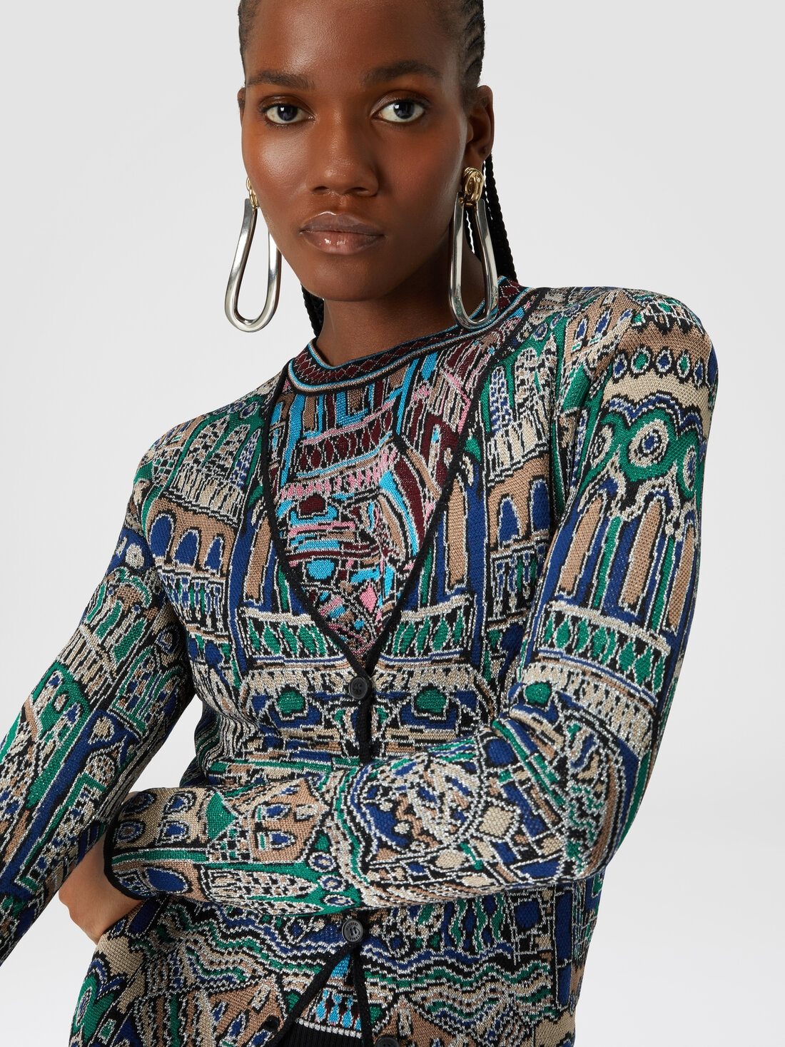 Missoni Abstract Fantasy Buttoned Cardigan With Contrasting Edge In Black