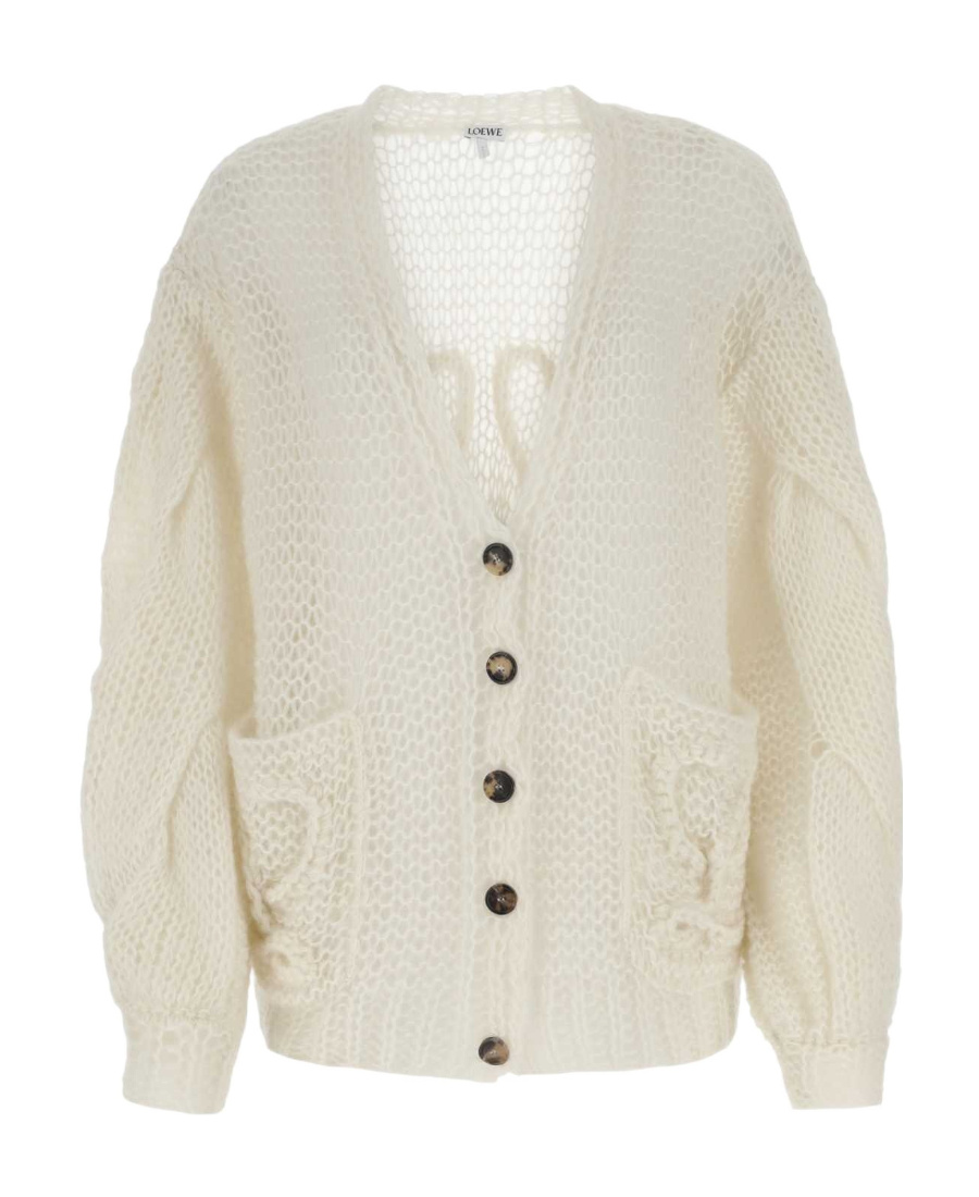 Loewe Anagram Mohair-blend Cardigan In Beige