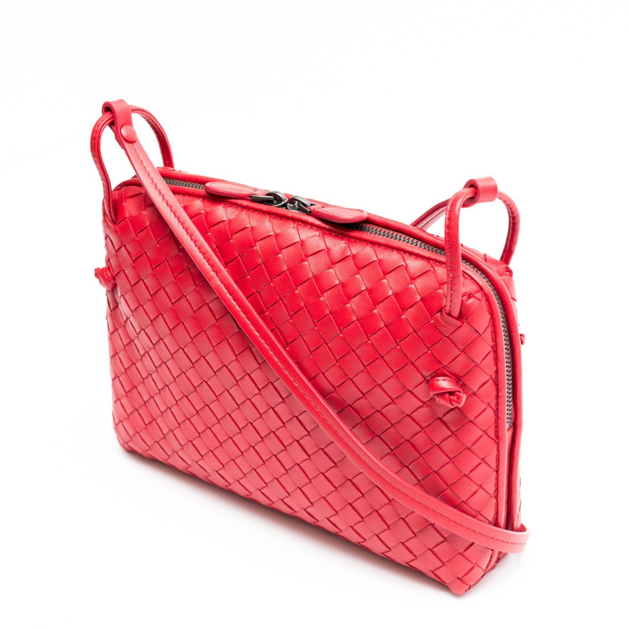 Shop Bottega Veneta Knitted Cross-body Bag In Red
