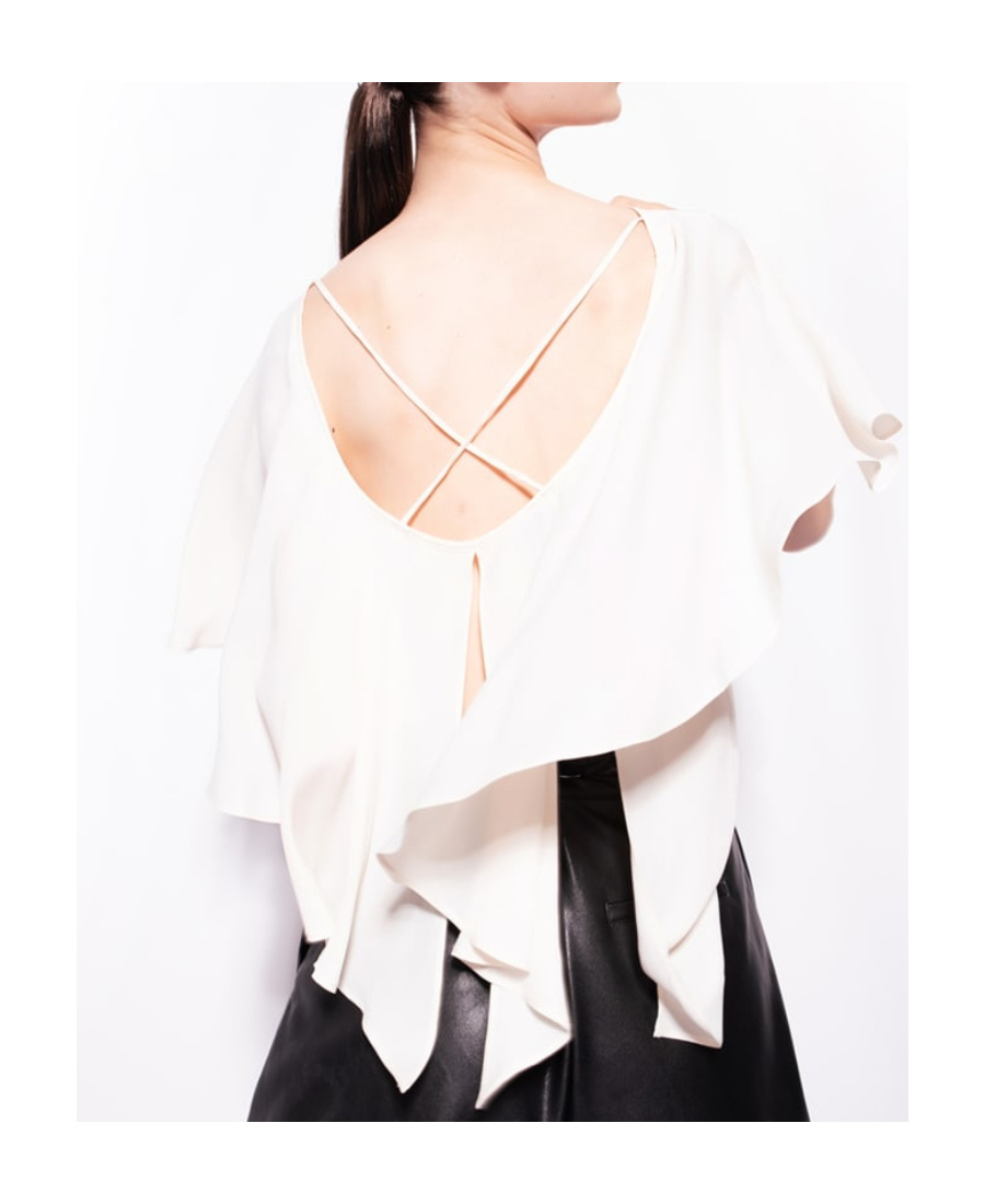 Shop Pinko Ruffled Short-sleeve Blouse In White