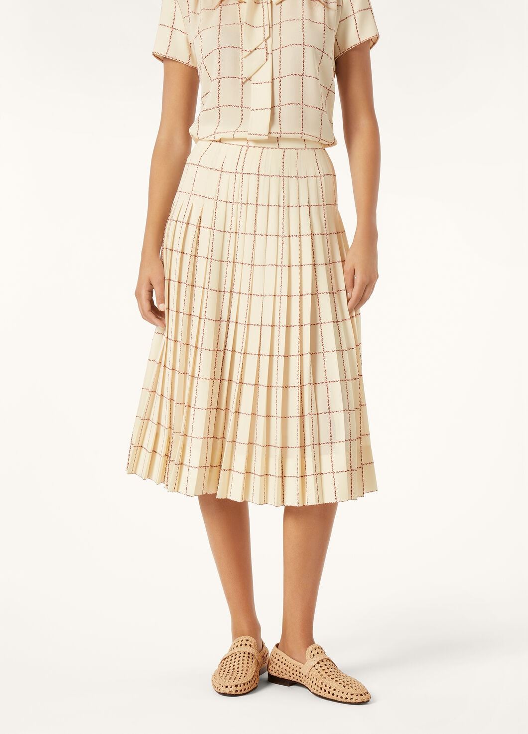 Loro Piana Clea Piot Check Silk Skirt In Chalk/pecan Syrup Color