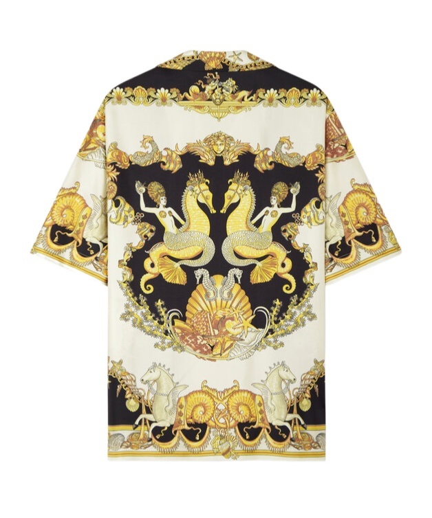 Versace Coral Teater White Bowling Shirt With Cuban Collar And All-over Print In Silk Man In Black