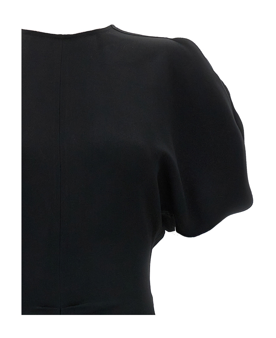 Victoria Beckham Waist Gathered Midi Dress With Ruched Detailing In Red