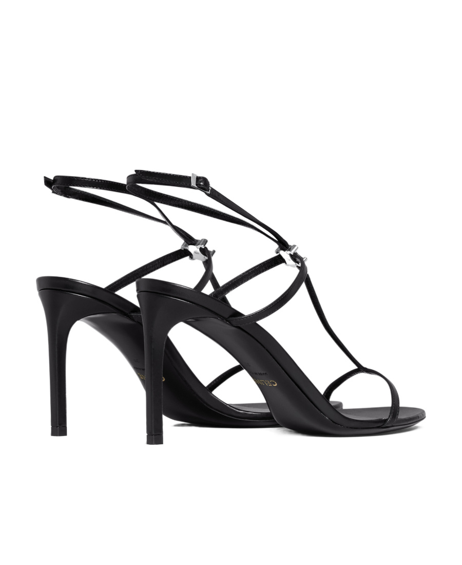 Celine T-bar Triomphe High-heeled Sandals In Black