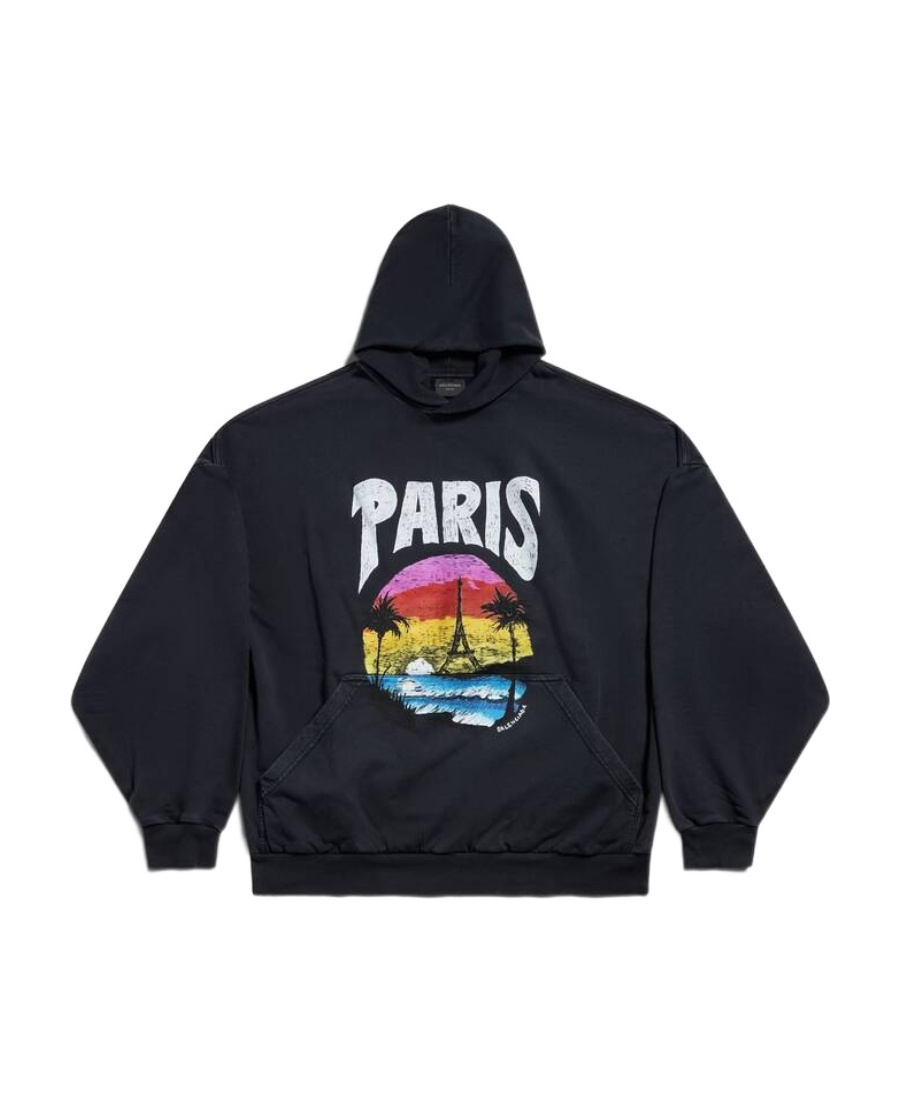 Balenciaga Paris Tropical Oversized Hoodie In Black
