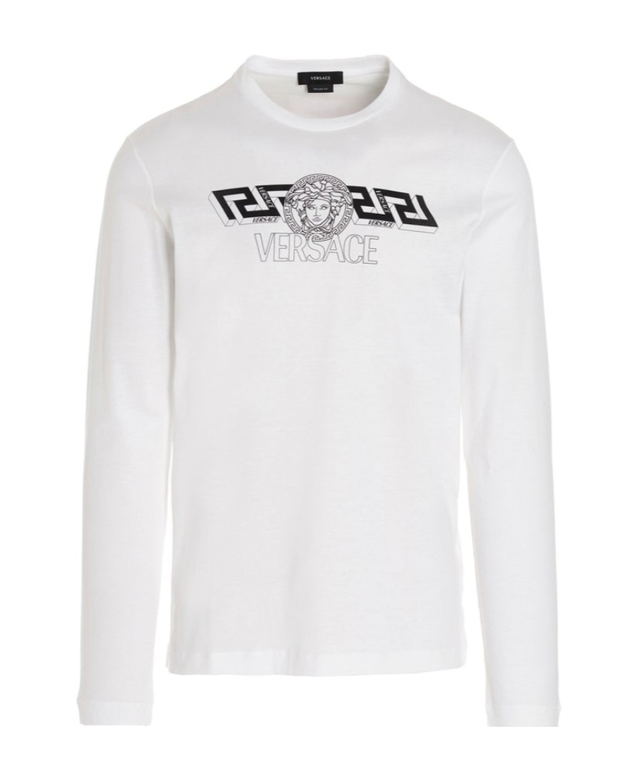 Versace Logo Print Long-sleeved T-shirt In White