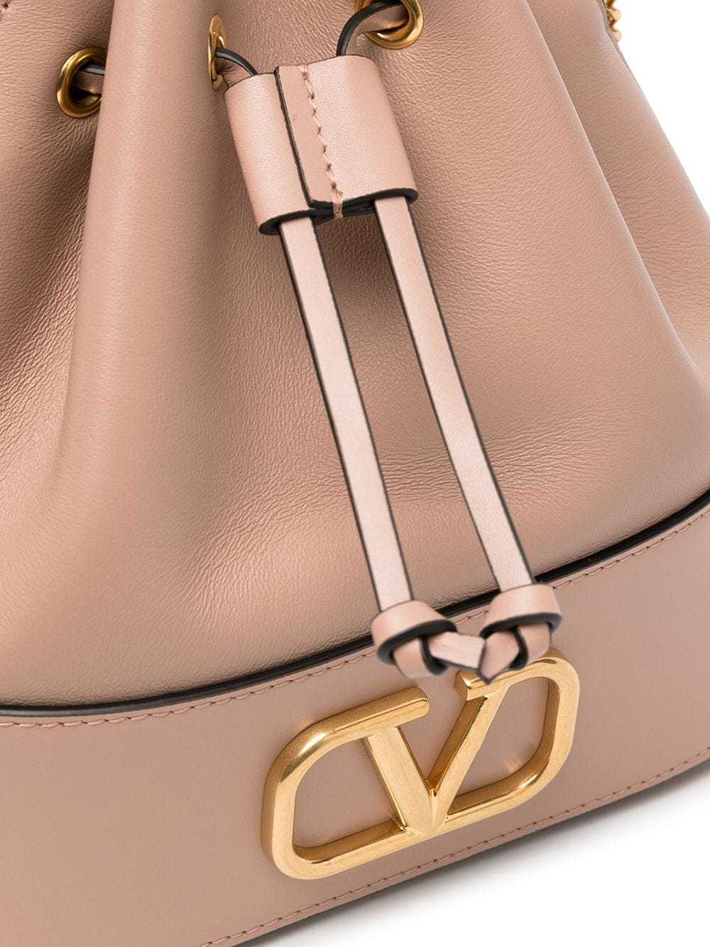 Shop Valentino Mini Bucket Bag In Nappa With Vlogo Signature Chain In Nude