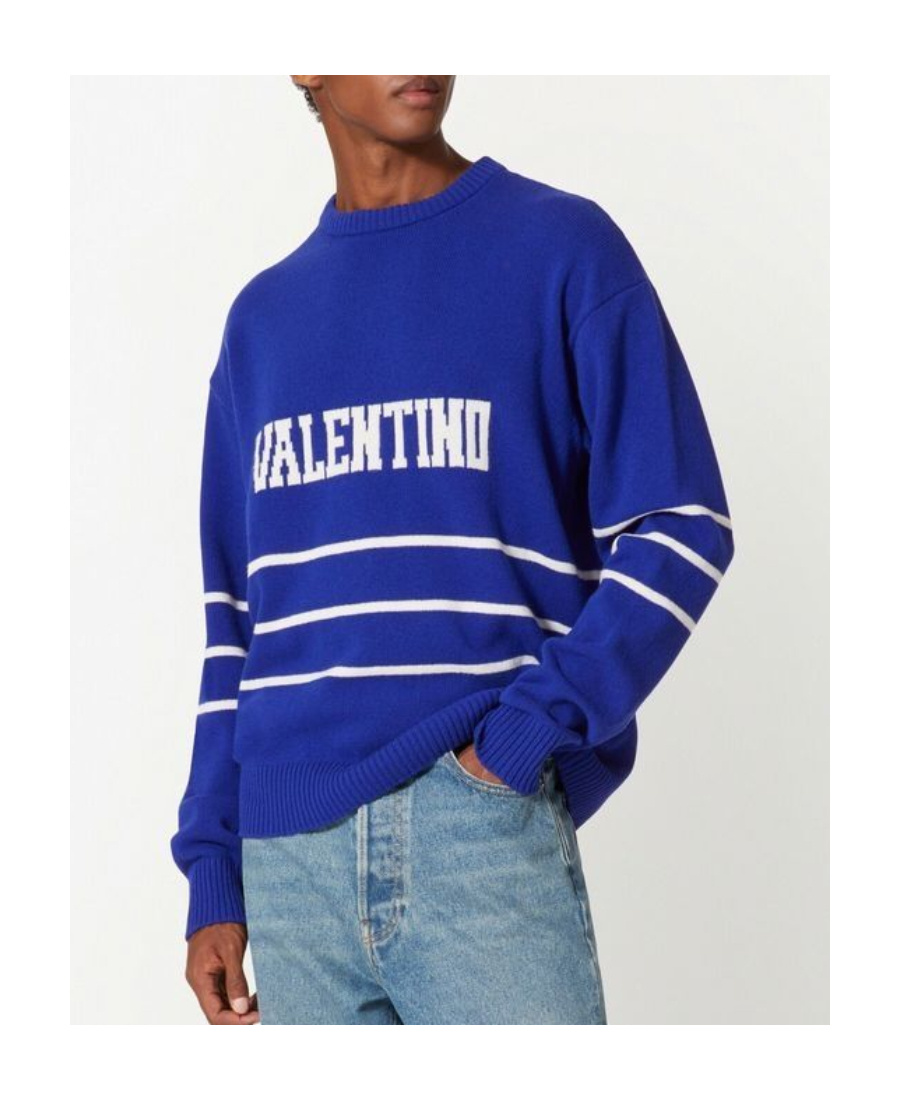 Valentino Garavani Man Sweater Blue Size L Virgin Wool In Blue