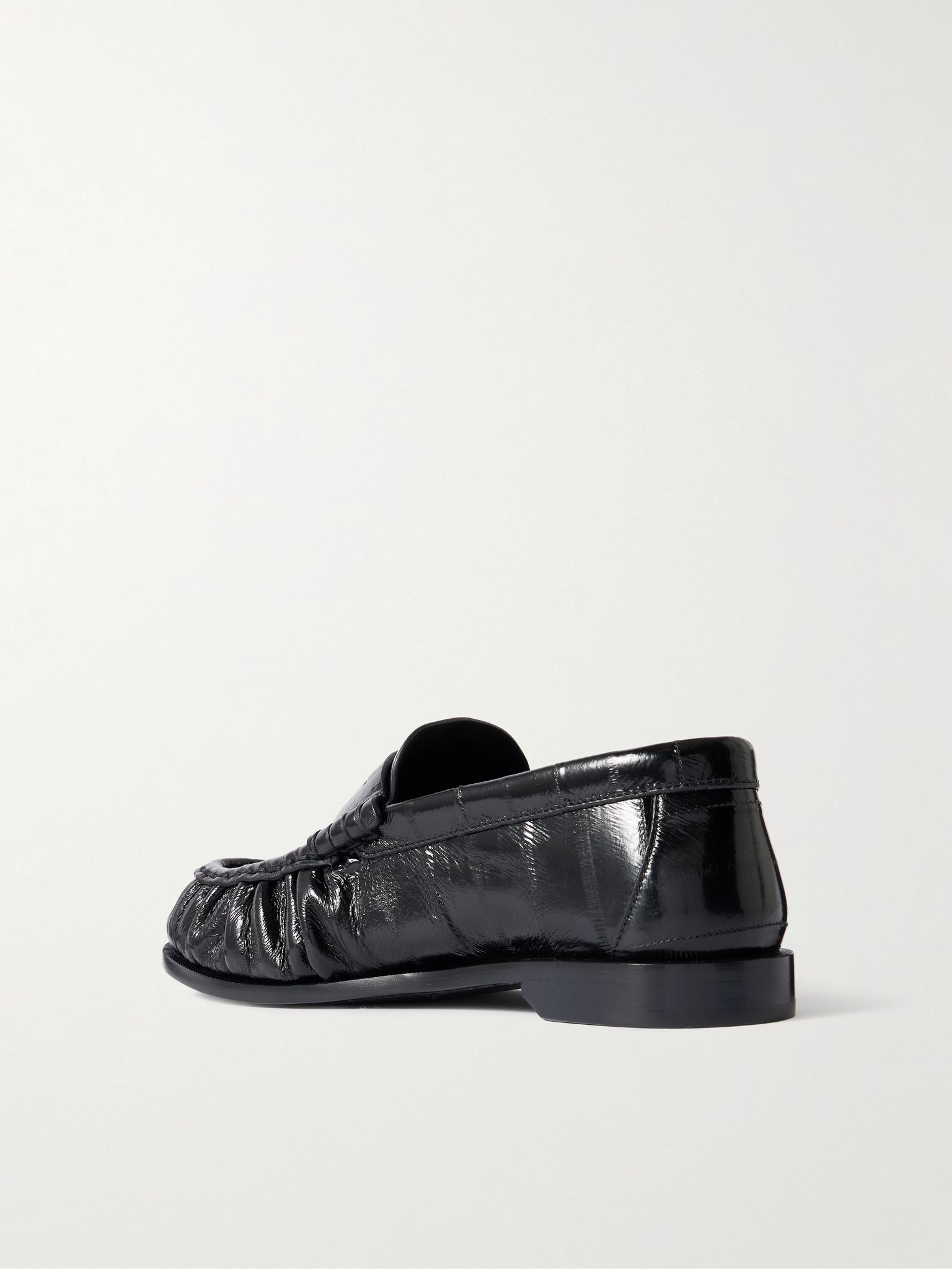 Saint Laurent Round Toe Leather Loafers With Textured Finish In Black