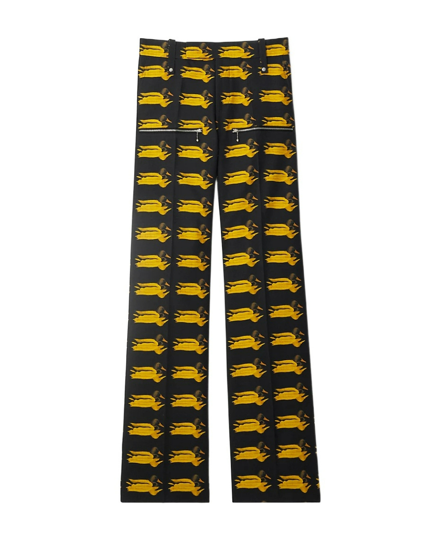 Burberry Duck-print Wool Trousers In Black