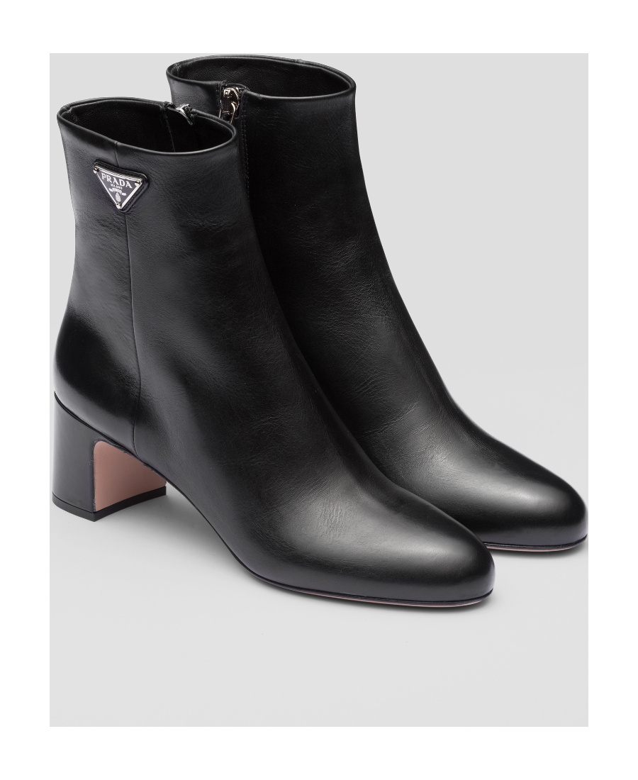 Prada Black Leather Booties For Women In Black