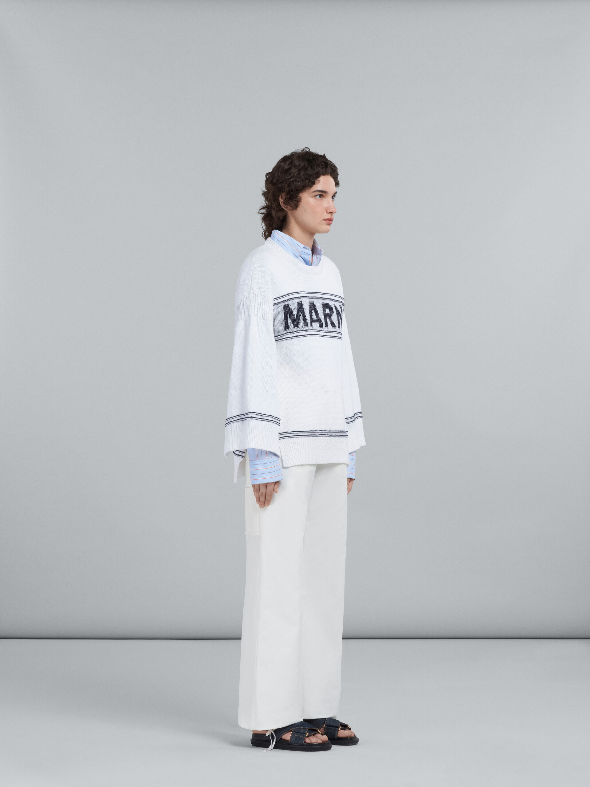 Marni Embroidered-logo Straight-leg Trousers In White