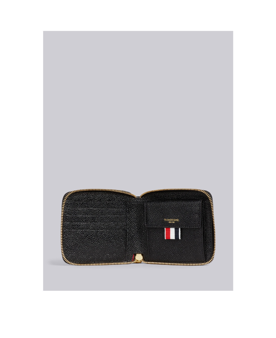 Thom Browne 4-bar Debossed Compact Wallet In Black