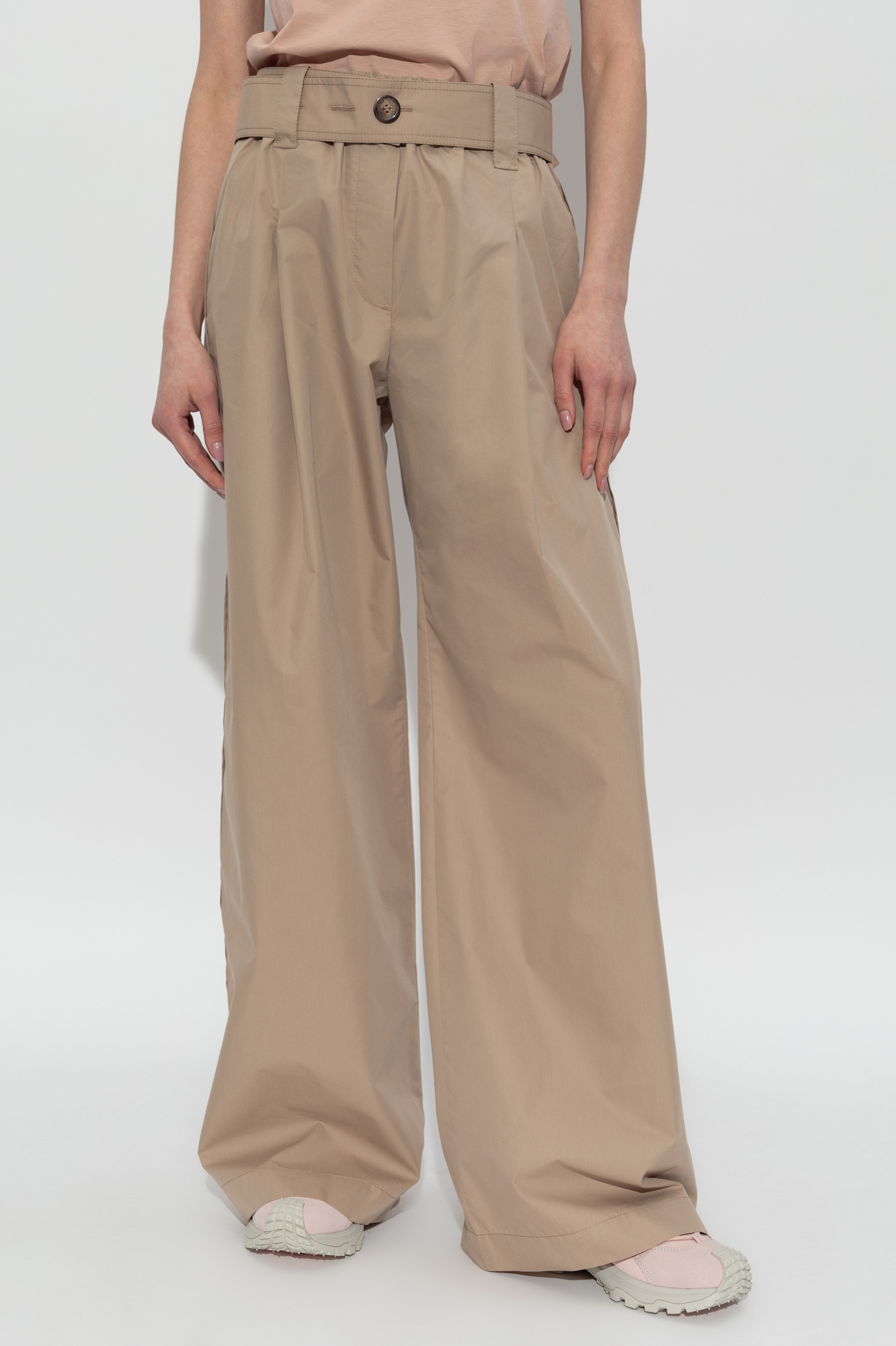 Shop Moncler Wide-leg Trousers In Nude