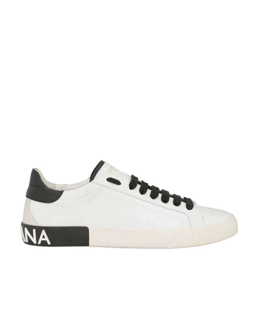 Dolce & Gabbana Portofino Leather Sneakers With Rubberized Logo Shoes In White