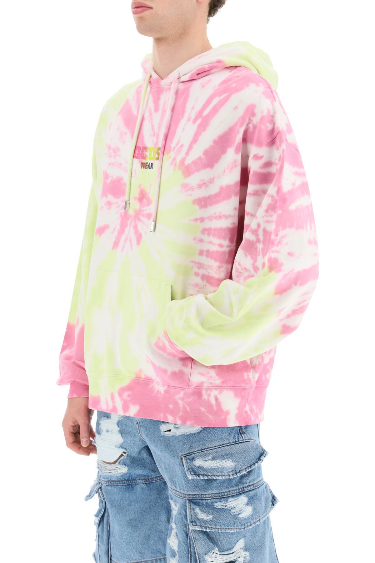 Gcds Glitter Logo Tie-dye Hoodie In Pink