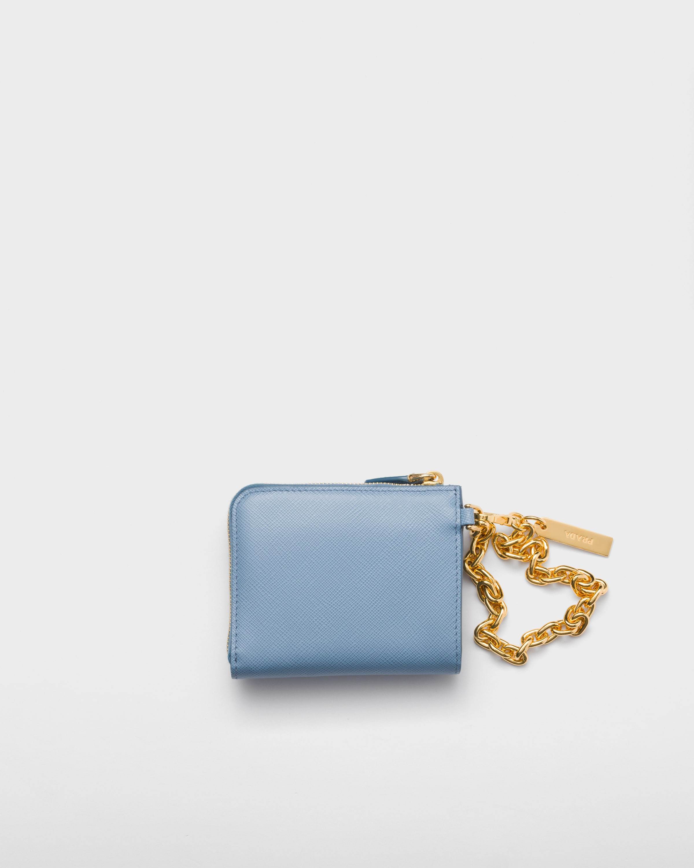 Prada Small Saffiano Leather Chain Wallet In Blue