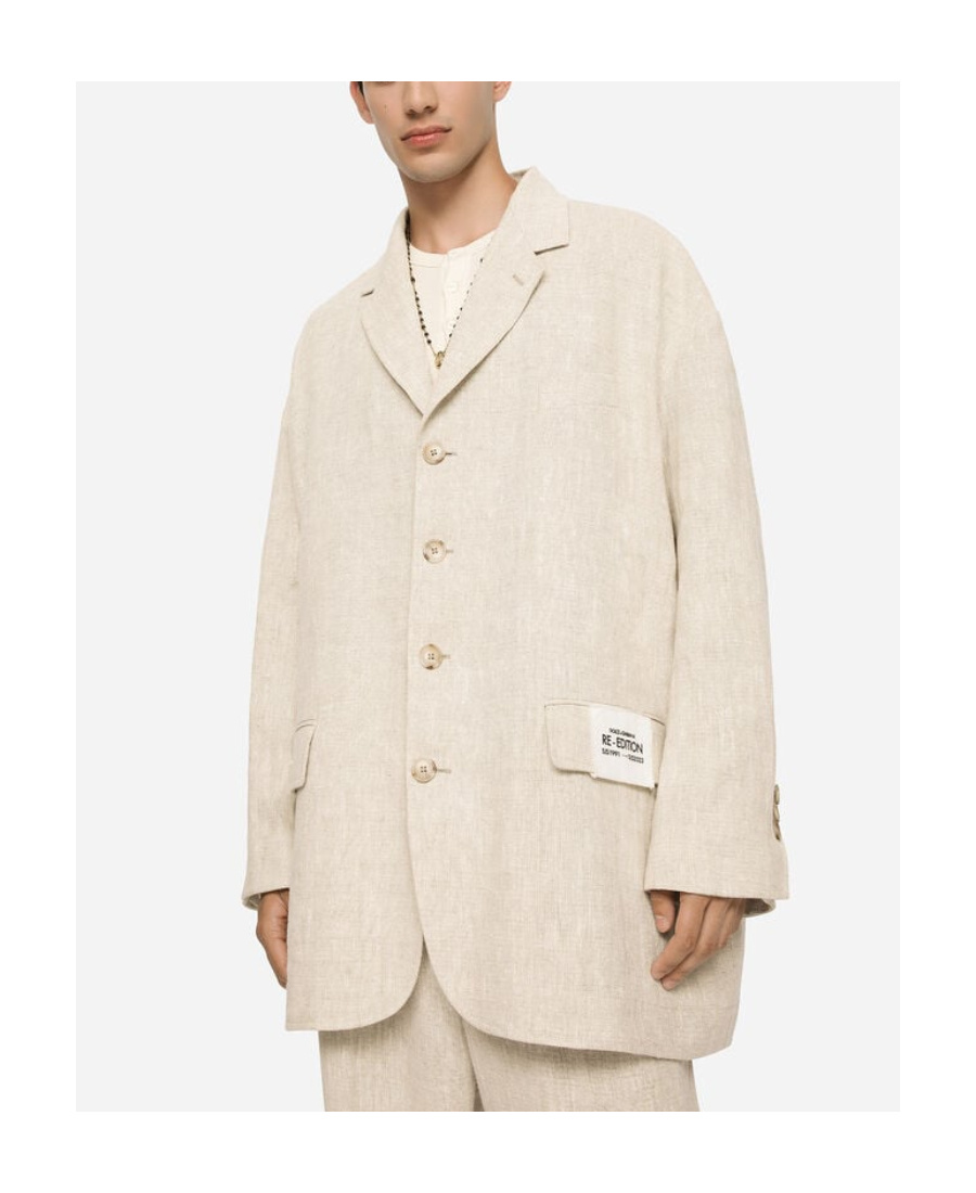 Dolce & Gabbana Logo-patch Single-breasted Blazer In Nude